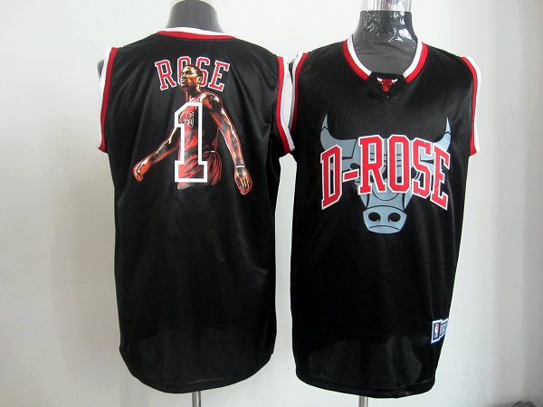  NBA Chicago Bulls 1 Derrick Rose Notorious Fashion Black Jersey